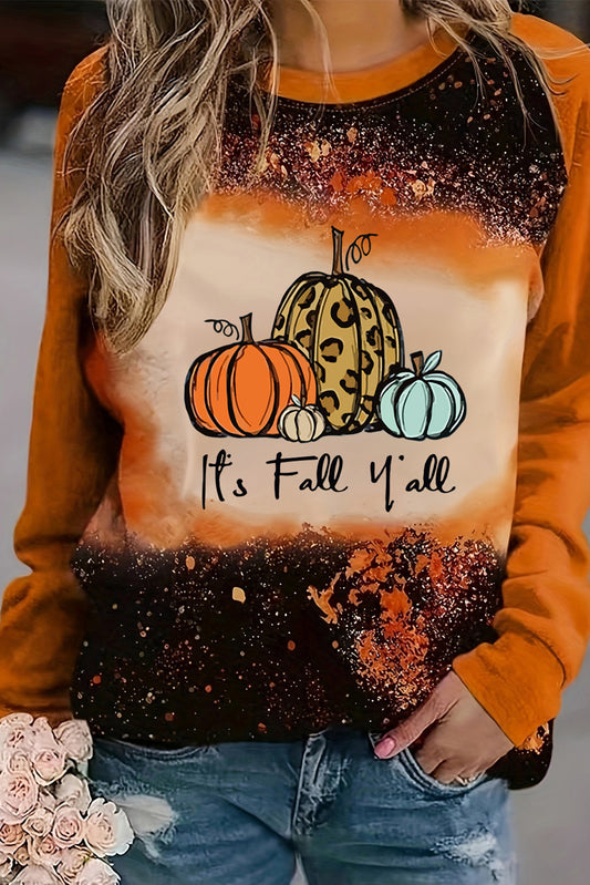 Gold Flame It's Fall Yall Halloween Pumpkin Graphic Bleached Top