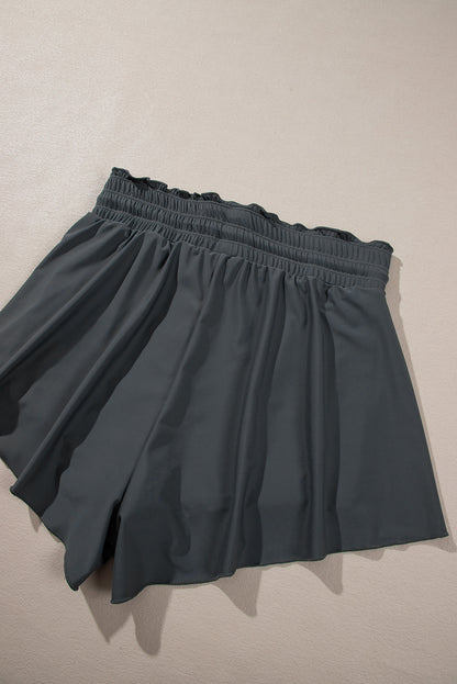 Dark Grey Frilly High Waist Petal Wrap Swim Shorts