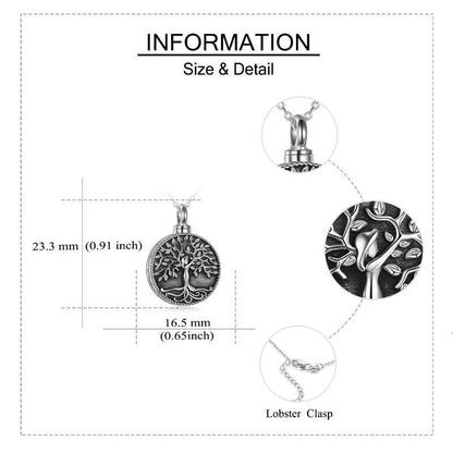 Tree of Life Urn Cremation Jewelry Necklace for Ashes in Sterling Silver Retro