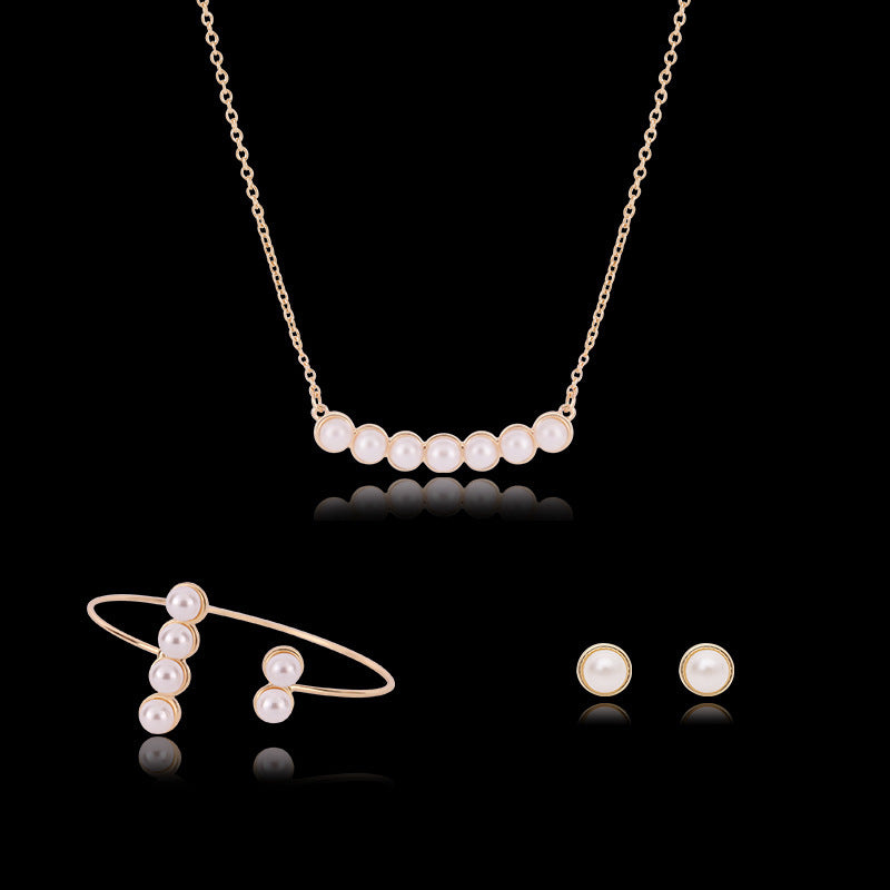 Pearl Jewelry Set Necklace Earring Bracelet