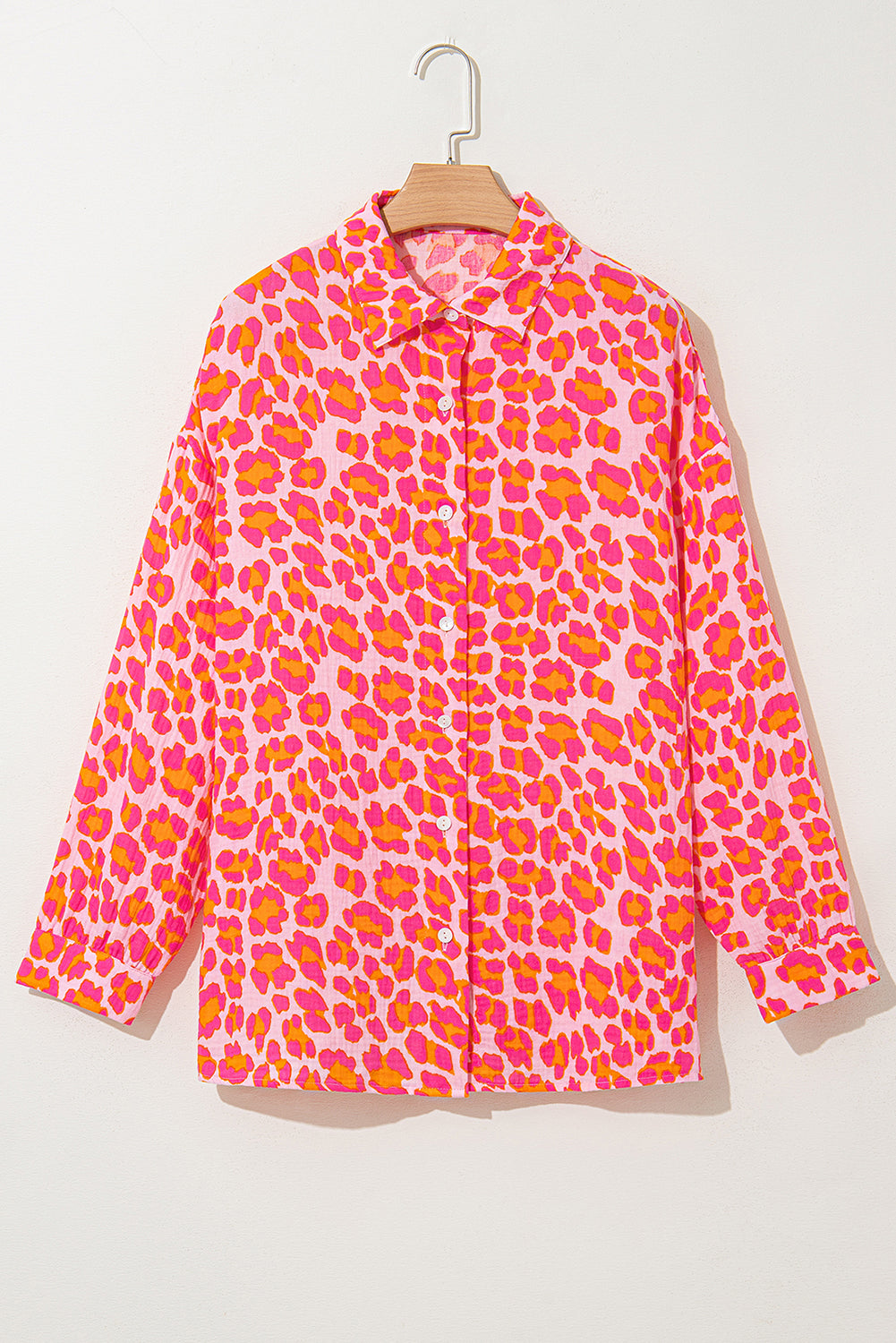 Rose Leopard Printed Button Up Loose Shirt