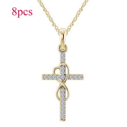 Alloy Pendant With Diamond And Eight-character Cross Necklace