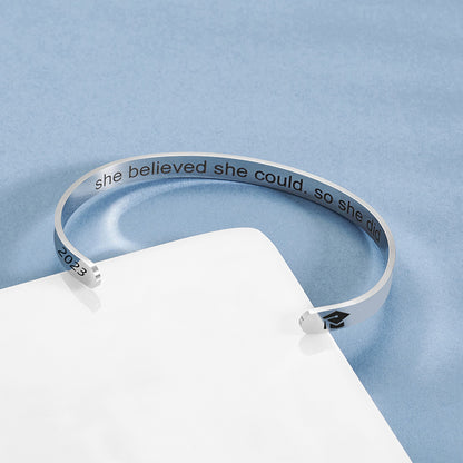 She Believe She Could Cuff Bracelet Silver Stainless Steel 2023 Graduate Cap Bangles For Women Graduation Jewelry Gifts