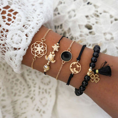 Fashion Turtle Drip Oil Tassel Bracelet Five Piece Set