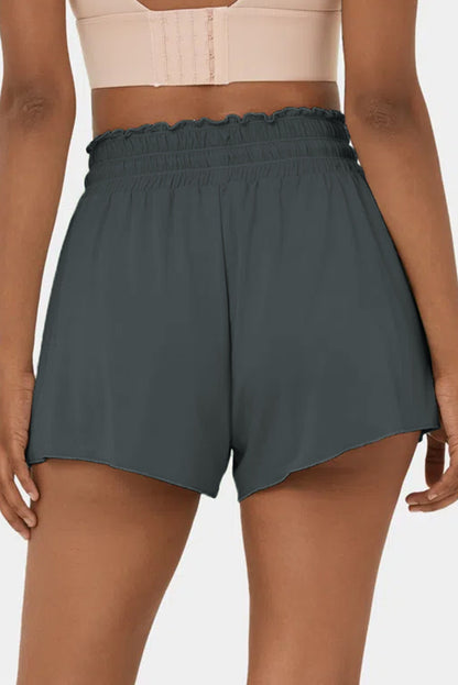 Dark Grey Frilly High Waist Petal Wrap Swim Shorts