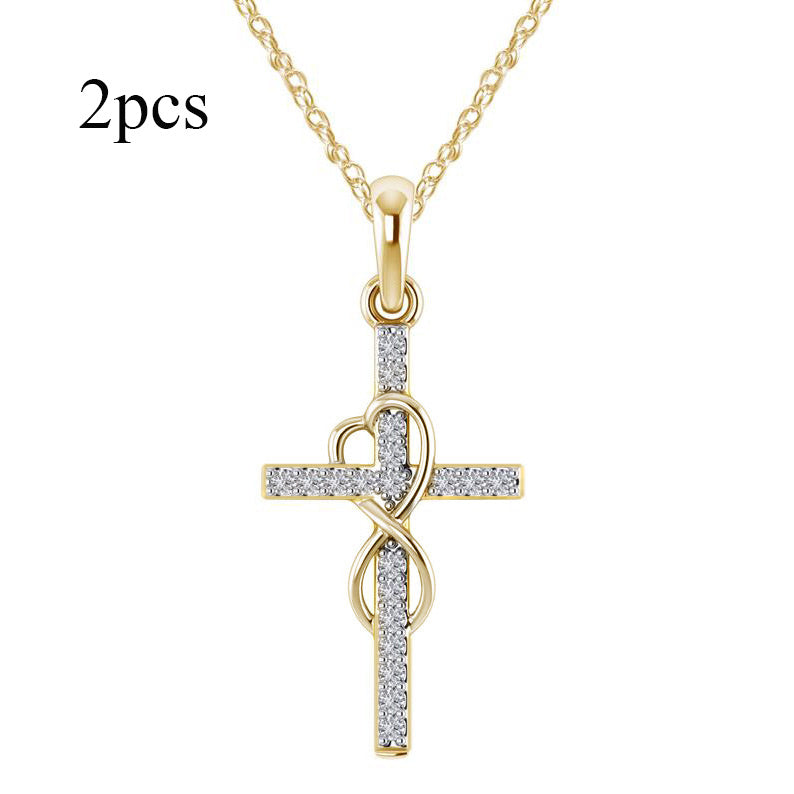 Alloy Pendant With Diamond And Eight-character Cross Necklace