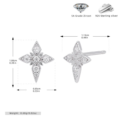 S925 Sterling Silver Diamond Four Eight-pointed Stars Stud Earrings