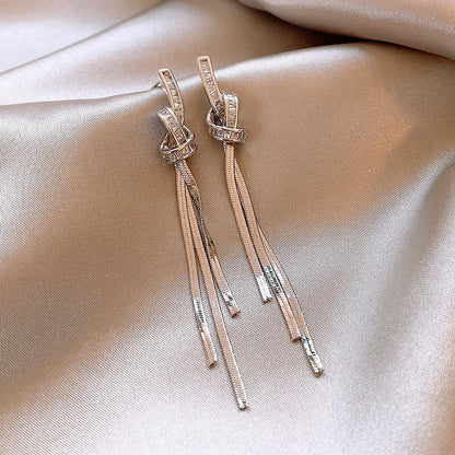 Niche Long Fringe Earrings Female Knot