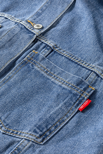 Light Blue Washed Oversize Pocketed Denim Jacket