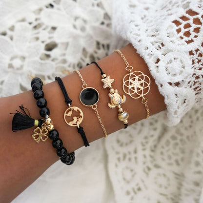 Fashion Turtle Drip Oil Tassel Bracelet Five Piece Set