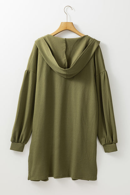 Guacamole Green Hooded Side Split Open Kimono with Pocket