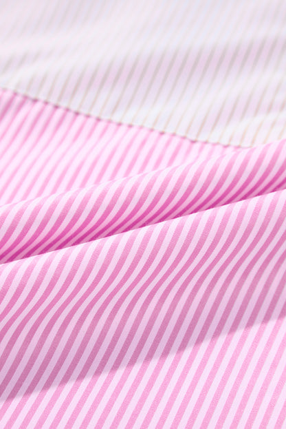 Pink Stripe Print Colorblock Plus Size Shirt