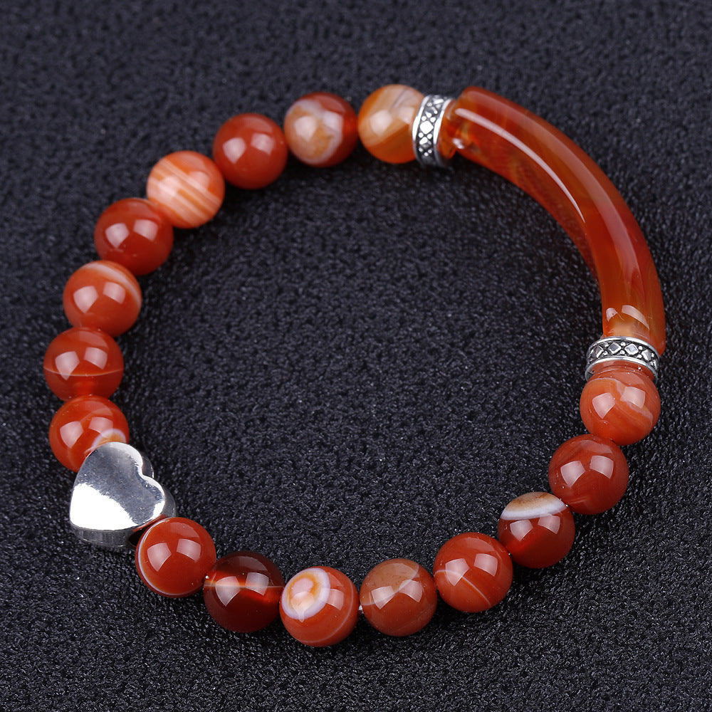 Fashion Striped Red Agate Heart Bracelet Women