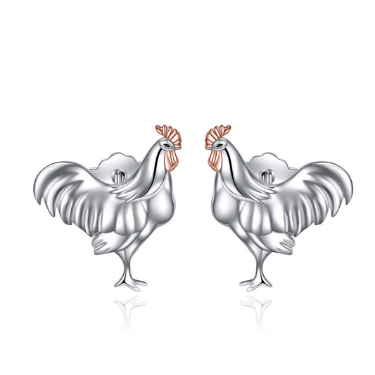 Chicken Stud Earrings 925 Sterling Silver Rooster Earrings Jewelry