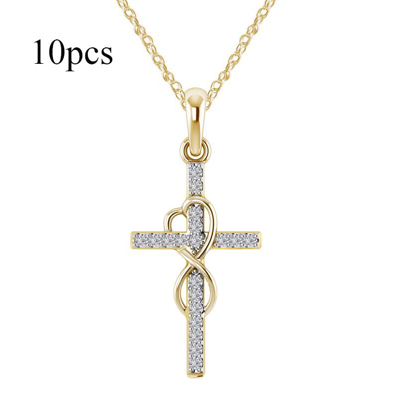 Alloy Pendant With Diamond And Eight-character Cross Necklace