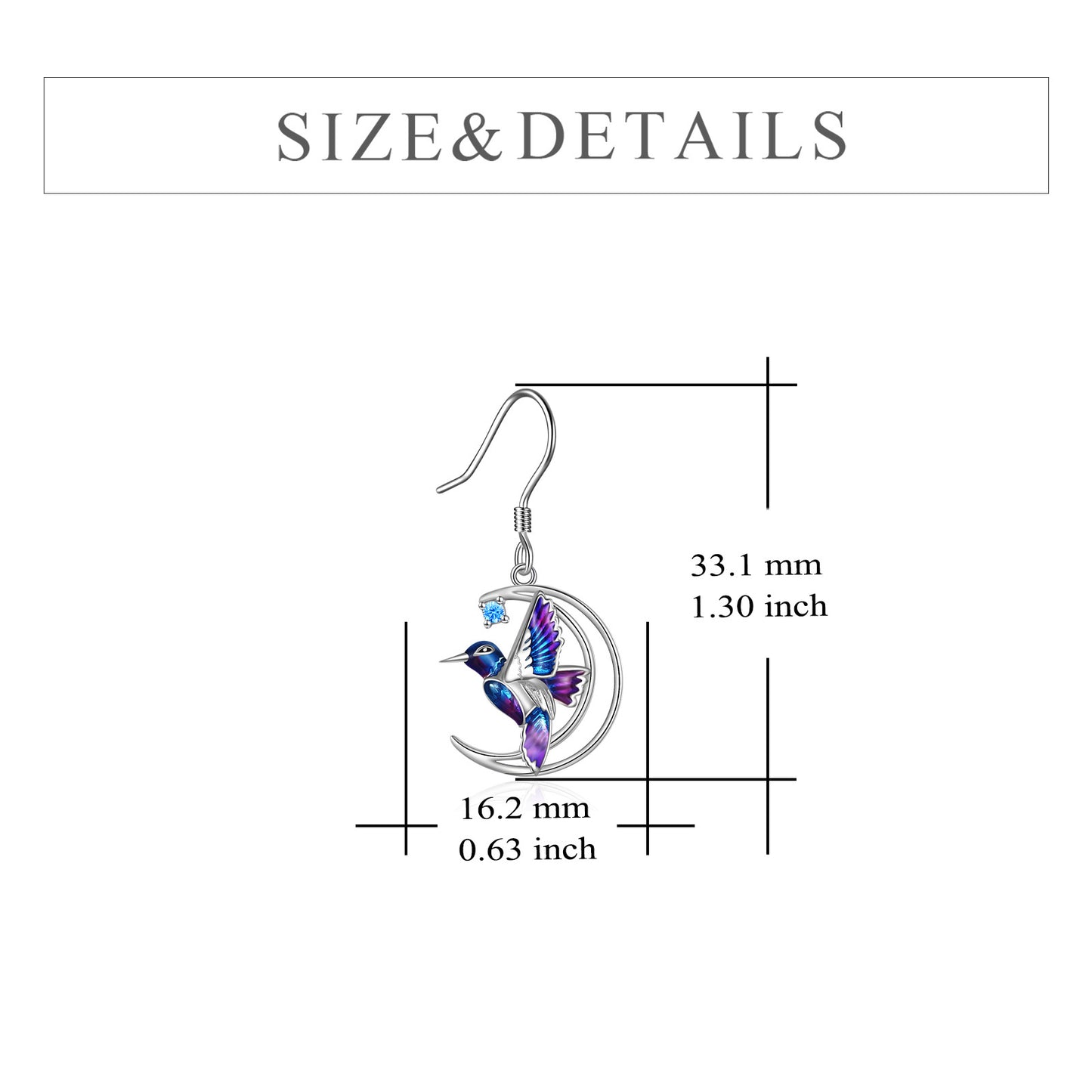 925 Sterling Silver Hummingbird Bird Stud Earrings Drop Earrings Jewelry Gift for Women