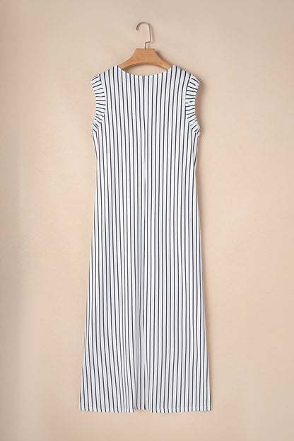 Black White Striped Vest Shift Maxi Dress