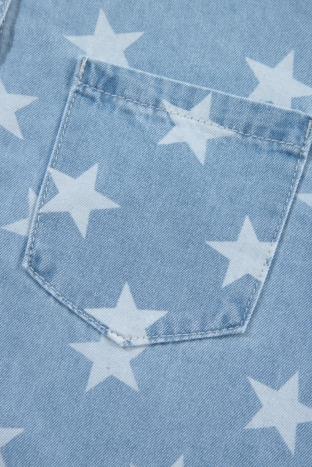 Sky Blue Star Print Light Wash Raw Hem Denim Jacket