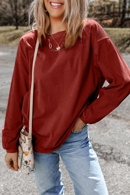 Racing Red Ribbed Corduroy Oversized Sweatshirt