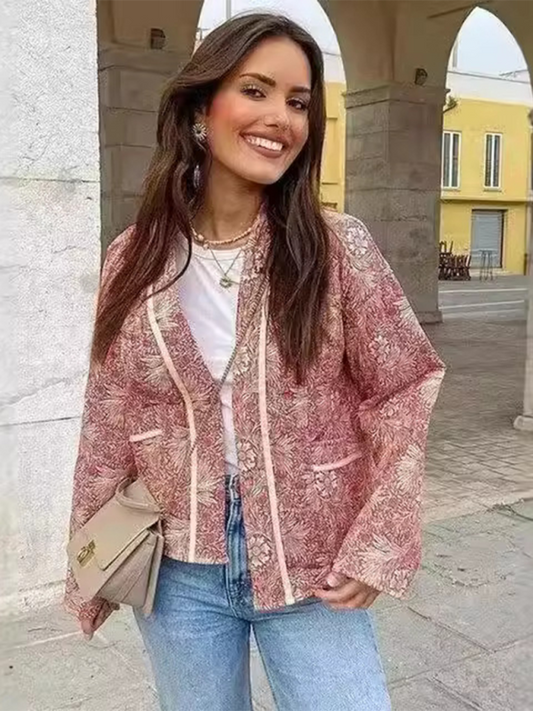 Casual floral print cotton jacket